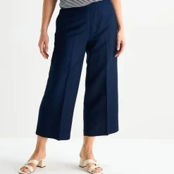 Liz Claiborne Linen Womens Wide Leg Mid Rise Cropped Pant