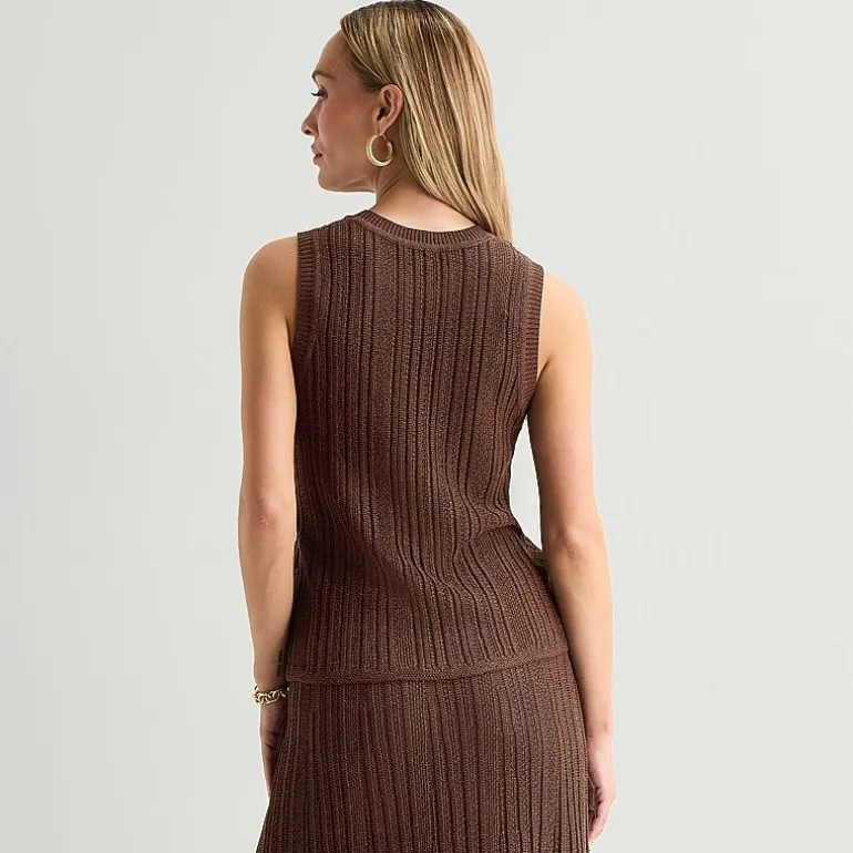 Liz Claiborne Lurex Metallic Womens Crew Neck Sleeveless Striped Pullover Sweater