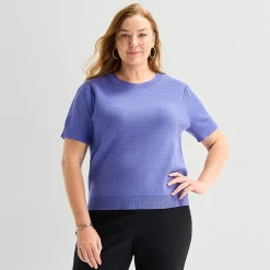 Liz Claiborne Plus Womens Crew Neck Short Sleeve Pullover Sweater