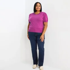 Liz Claiborne Plus Womens Short Sleeve Pullover Sweater