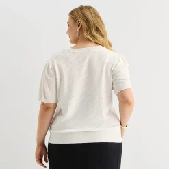 Liz Claiborne Plus Womens Short Sleeve Pullover Sweater