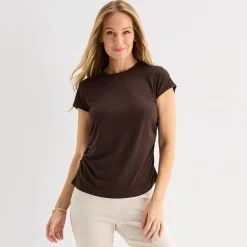 Liz Claiborne Ruched Womens Crew Neck Short Sleeve Blouse