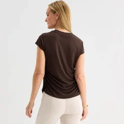 Liz Claiborne Ruched Womens Crew Neck Short Sleeve Blouse