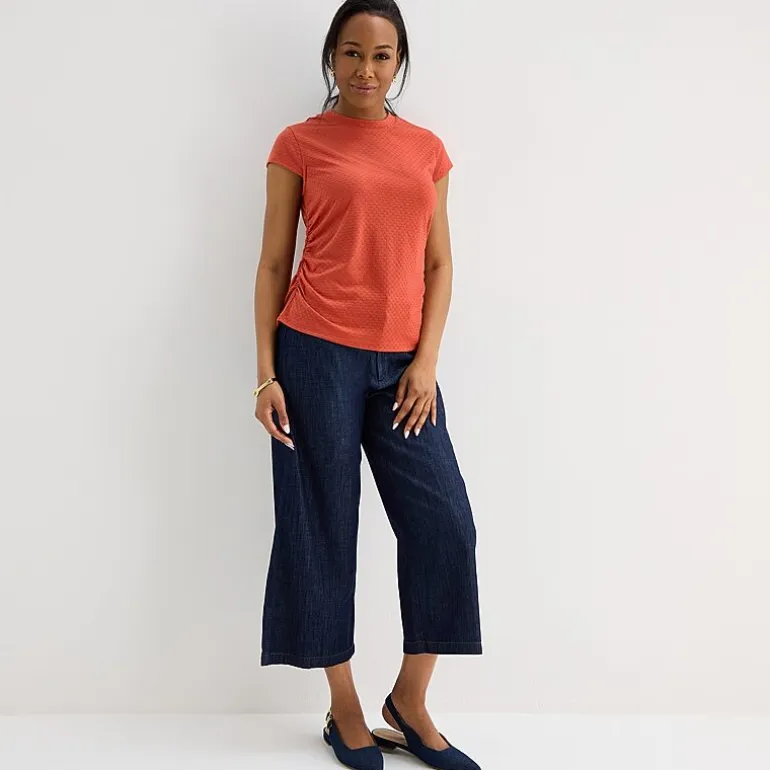 Liz Claiborne Ruched Womens Crew Neck Short Sleeve Blouse