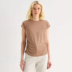 Liz Claiborne Ruched Womens Crew Neck Short Sleeve Blouse