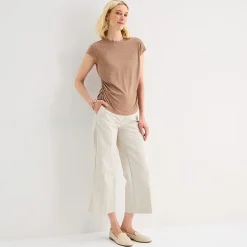 Liz Claiborne Ruched Womens Crew Neck Short Sleeve Blouse