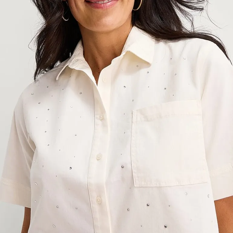 Liz Claiborne Studded Womens Short Sleeve Blouse