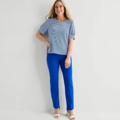 Liz Claiborne Textured Womens Crew Neck Short Sleeve Blouse