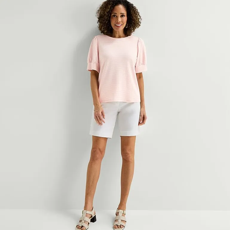 Liz Claiborne Textured Womens Crew Neck Short Sleeve Blouse