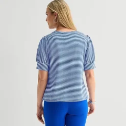 Liz Claiborne Textured Womens Crew Neck Short Sleeve Blouse