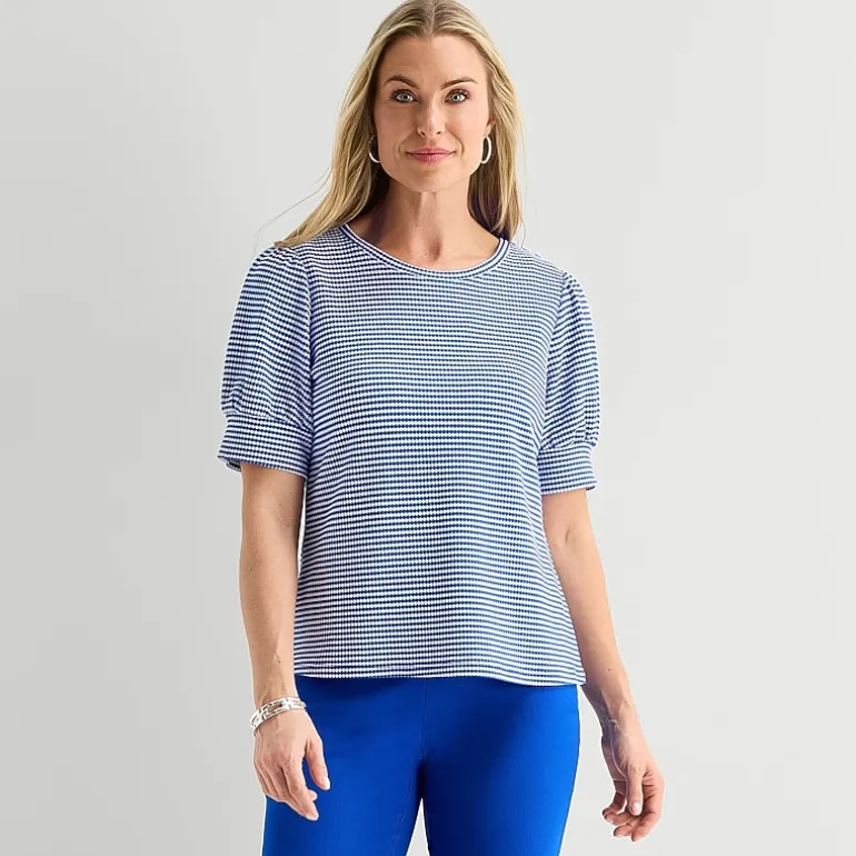 Liz Claiborne Textured Womens Crew Neck Short Sleeve Blouse