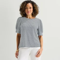 Liz Claiborne Textured Womens Crew Neck Short Sleeve Blouse