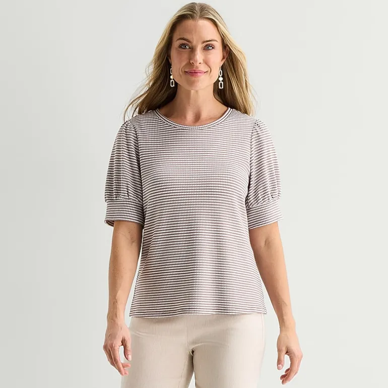 Liz Claiborne Textured Womens Crew Neck Short Sleeve Blouse
