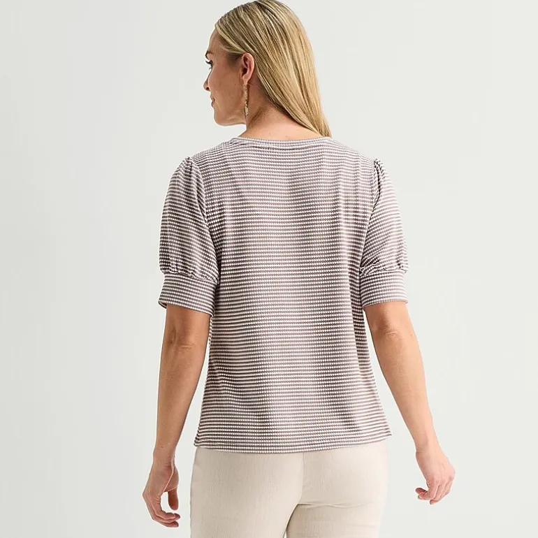 Liz Claiborne Textured Womens Crew Neck Short Sleeve Blouse