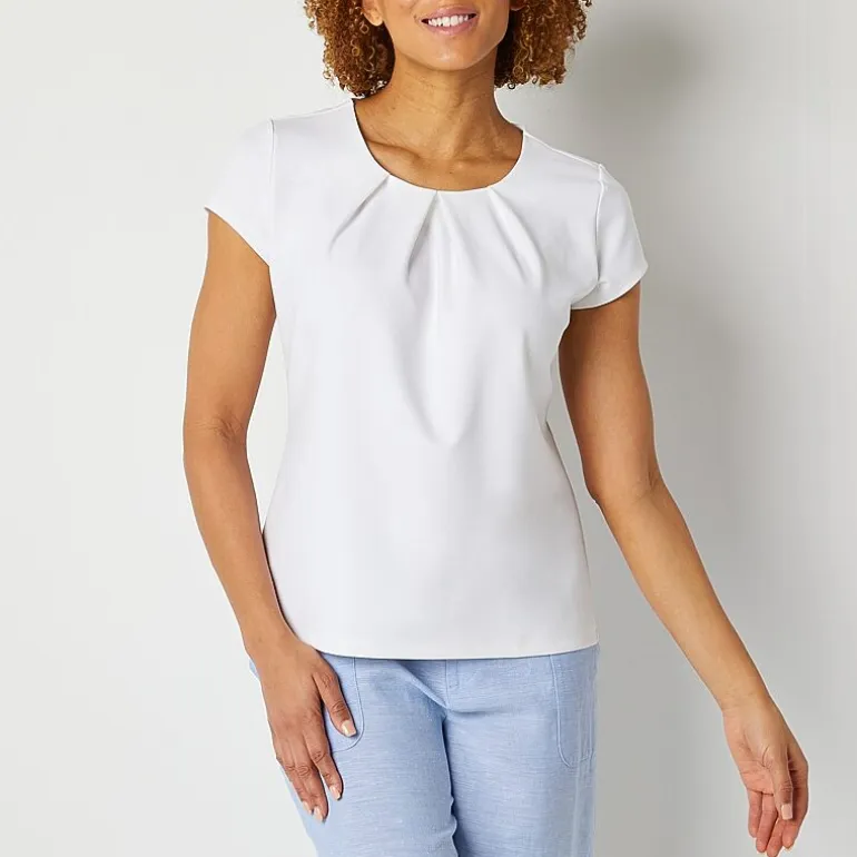 Liz Claiborne Texture Tee Womens Tall Round Neck Short Sleeve Blouse