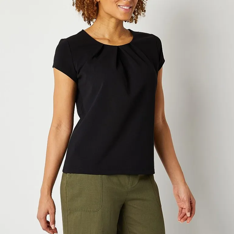 Liz Claiborne Texture Tee Womens Tall Round Neck Short Sleeve Blouse