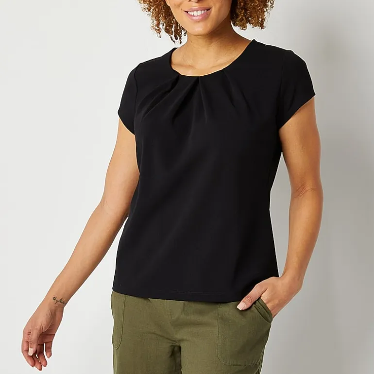 Liz Claiborne Texture Tee Womens Tall Round Neck Short Sleeve Blouse