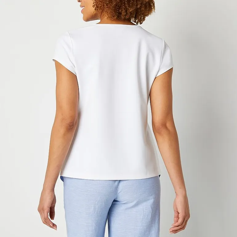 Liz Claiborne Texture Tee Womens Tall Round Neck Short Sleeve Blouse