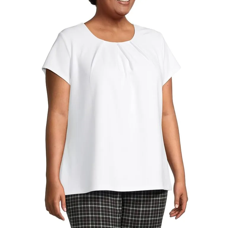 Liz Claiborne Texture Womens Plus Round Neck Short Sleeve Blouse