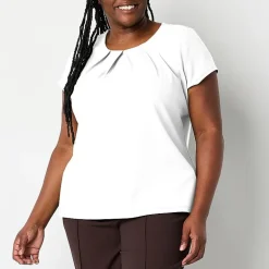 Liz Claiborne Texture Womens Plus Round Neck Short Sleeve Blouse