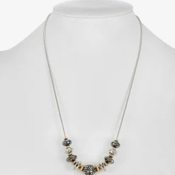 Liz Claiborne Tri Tone Frontal Beaded Womens 17 Inch Collar Necklace