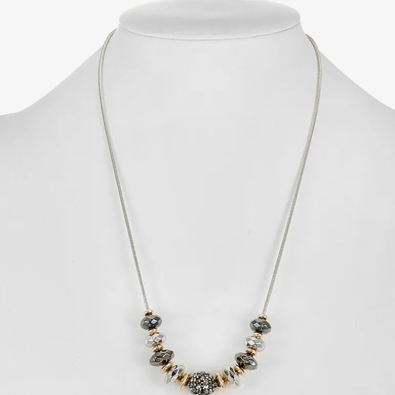 Liz Claiborne Tri Tone Frontal Beaded Womens 17 Inch Collar Necklace