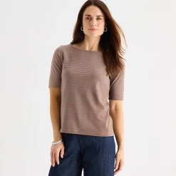 Liz Claiborne Womens Boat Neck Short Sleeve Blouse