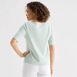 Liz Claiborne Womens Boat Neck Short Sleeve Blouse