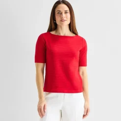 Liz Claiborne Womens Boat Neck Short Sleeve Blouse