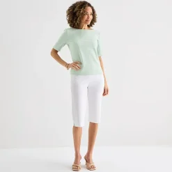 Liz Claiborne Womens Boat Neck Short Sleeve Blouse