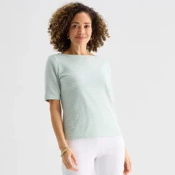Liz Claiborne Womens Boat Neck Short Sleeve Blouse