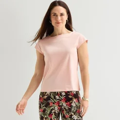 Liz Claiborne Womens Boat Neck Short Sleeve T-Shirt