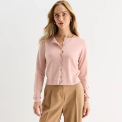 Liz Claiborne Womens Crew Neck Long Sleeve Button Cardigan