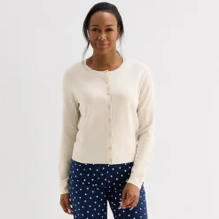 Liz Claiborne Womens Crew Neck Long Sleeve Button Cardigan