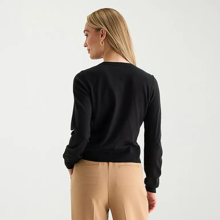 Liz Claiborne Womens Crew Neck Long Sleeve Button Cardigan