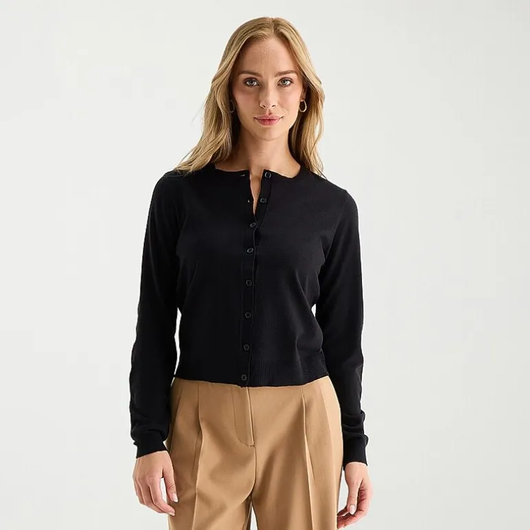 Liz Claiborne Womens Crew Neck Long Sleeve Button Cardigan