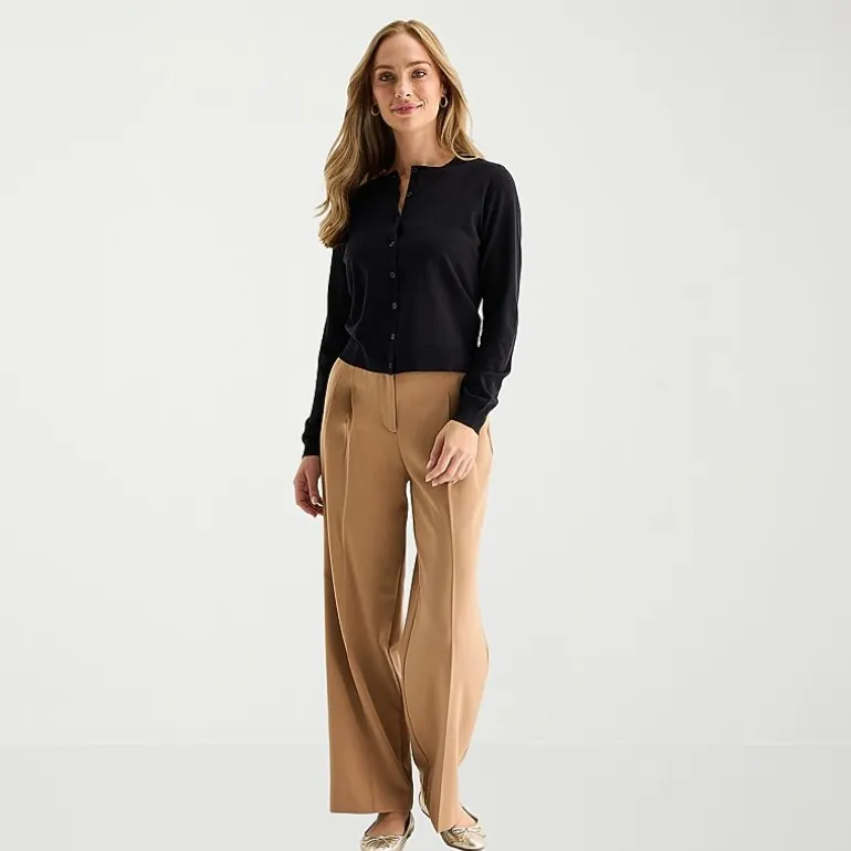 Liz Claiborne Womens Crew Neck Long Sleeve Button Cardigan