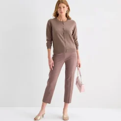Liz Claiborne Womens Crew Neck Long Sleeve Button Cardigan