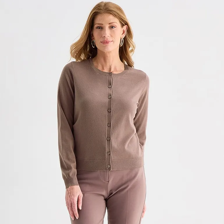 Liz Claiborne Womens Crew Neck Long Sleeve Button Cardigan