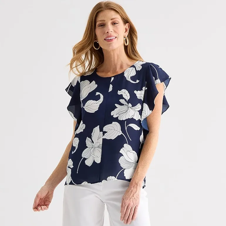 Liz Claiborne Womens Crew Neck Short Sleeve Blouse