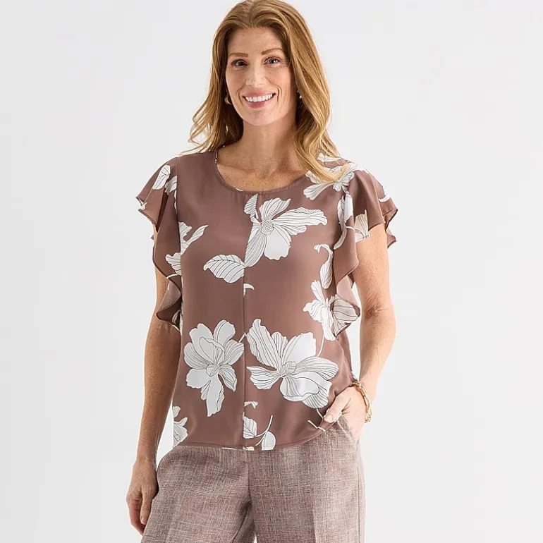 Liz Claiborne Womens Crew Neck Short Sleeve Blouse