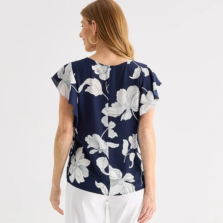 Liz Claiborne Womens Crew Neck Short Sleeve Blouse