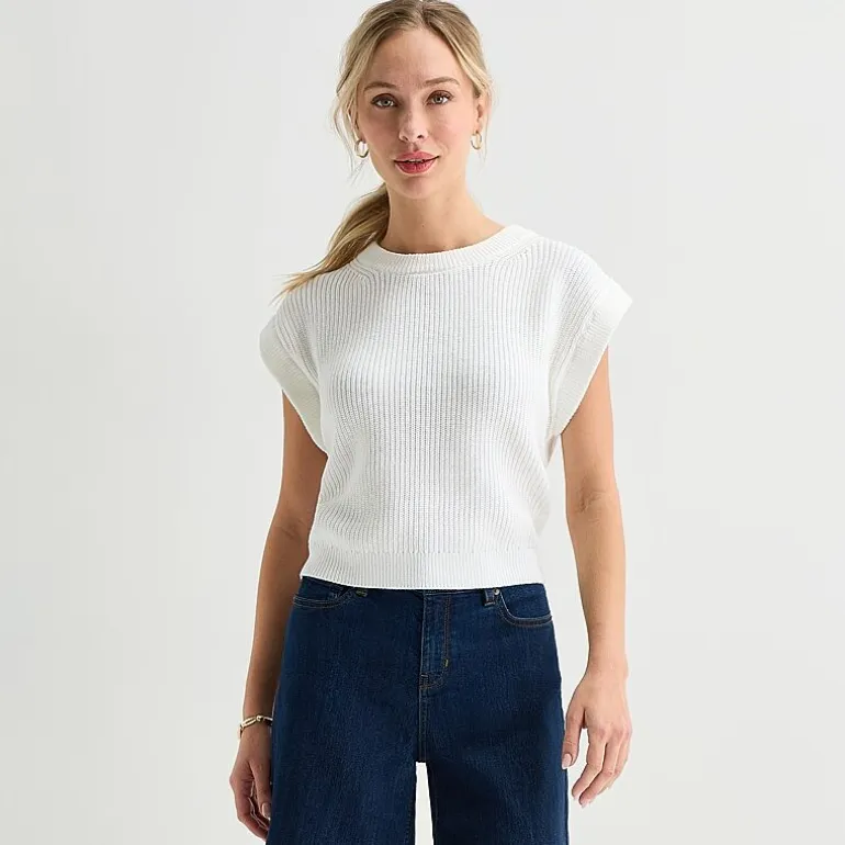 Liz Claiborne Womens Crew Neck Short Sleeve Pullover Sweater