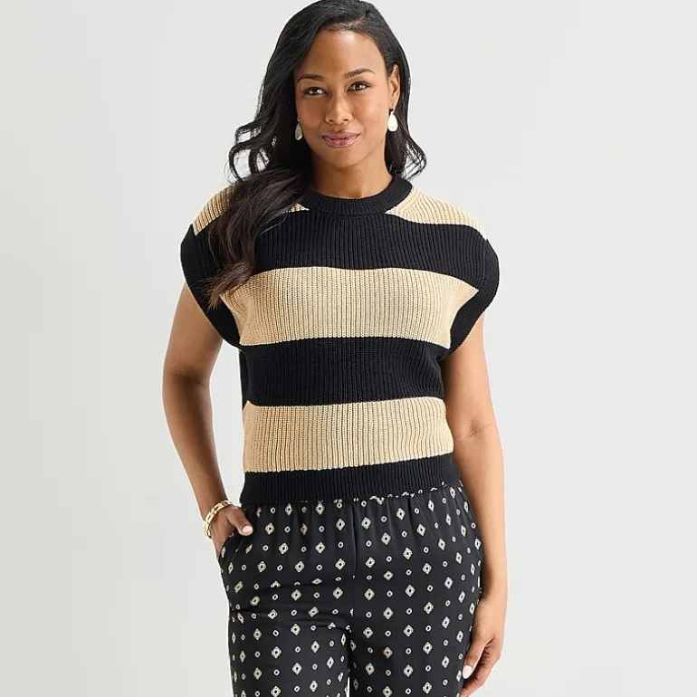 Liz Claiborne Womens Crew Neck Short Sleeve Pullover Sweater