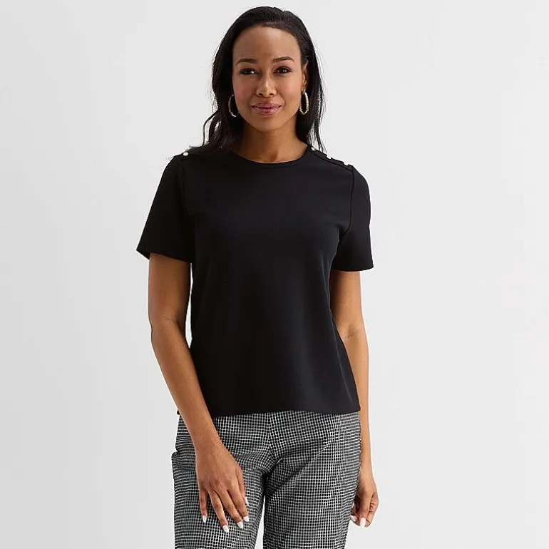 Liz Claiborne Womens Crew Neck Short Sleeve Blouse