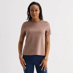 Liz Claiborne Womens Crew Neck Short Sleeve Blouse