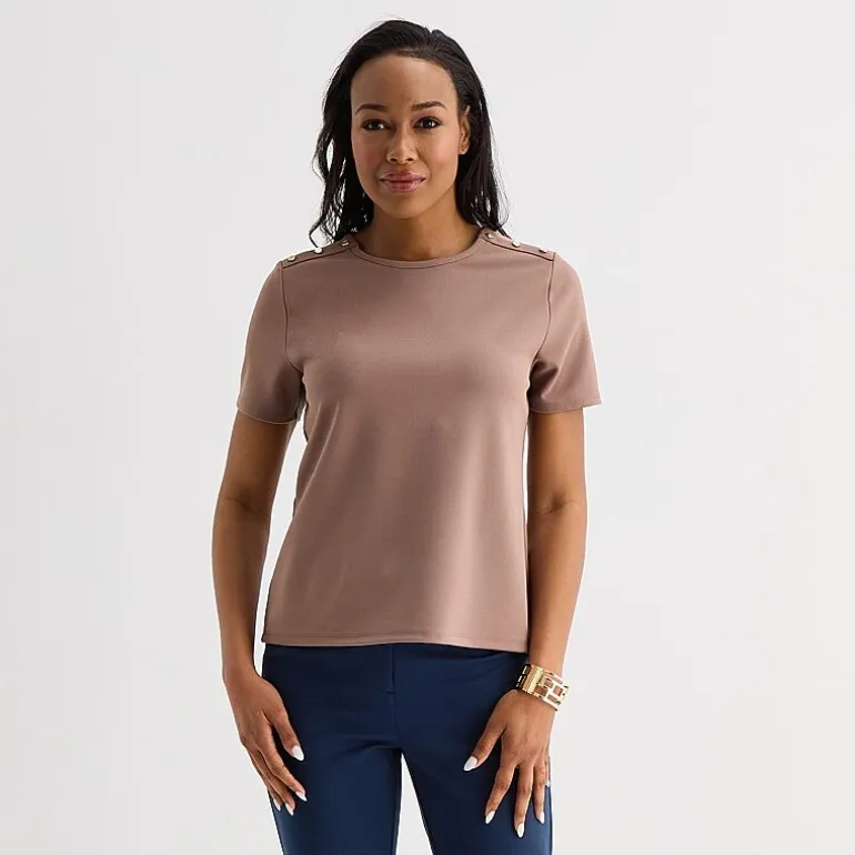 Liz Claiborne Womens Crew Neck Short Sleeve Blouse