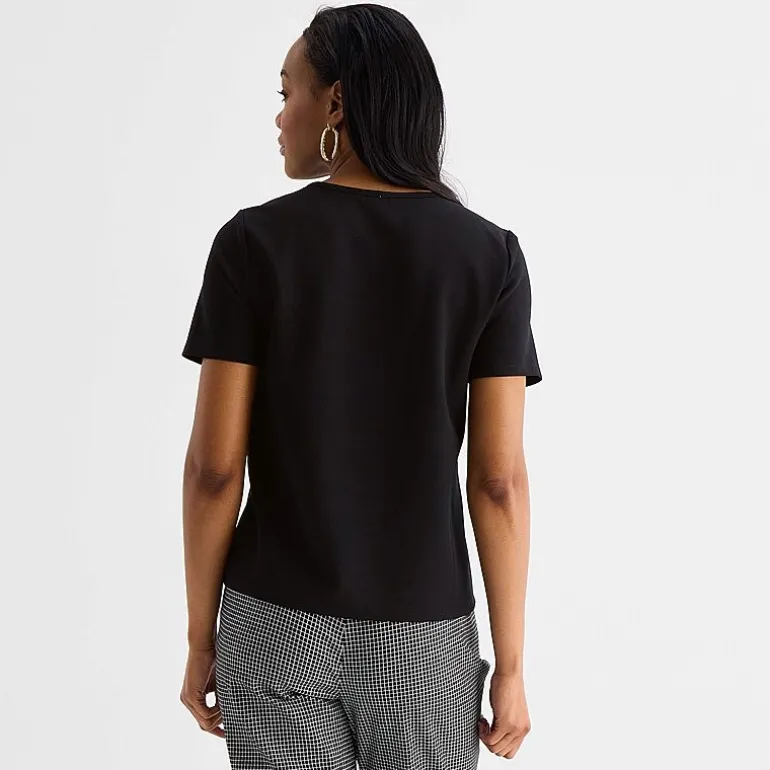 Liz Claiborne Womens Crew Neck Short Sleeve Blouse