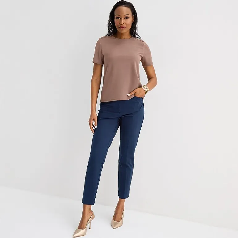 Liz Claiborne Womens Crew Neck Short Sleeve Blouse
