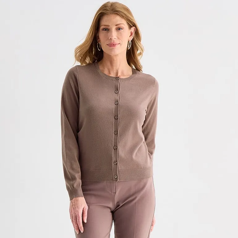 Liz Claiborne Womens Crew Neck Long Sleeve Tall Cardigan